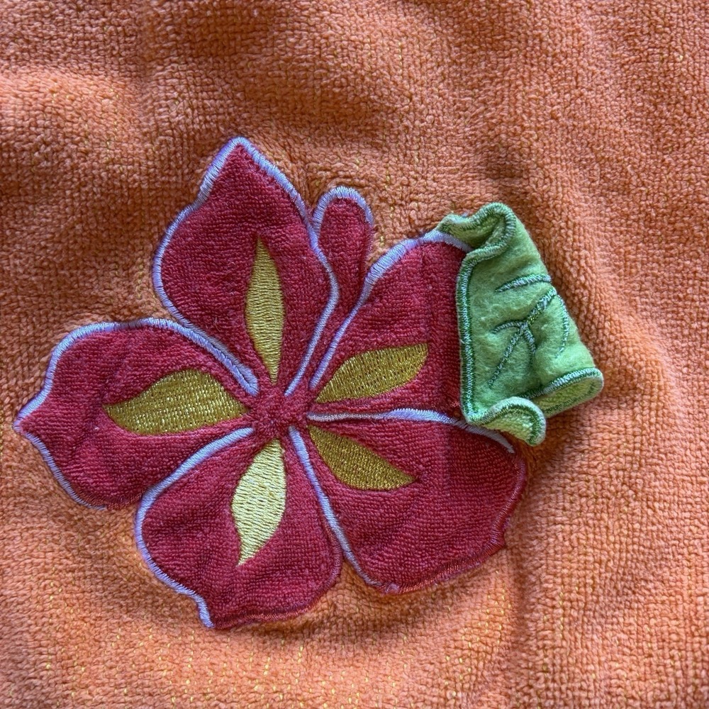 2 Vintage 90s Hibiscus Beach Towels Multicolor Embroider Appliqué Tropical‎ Boho - Picture 10 of 16